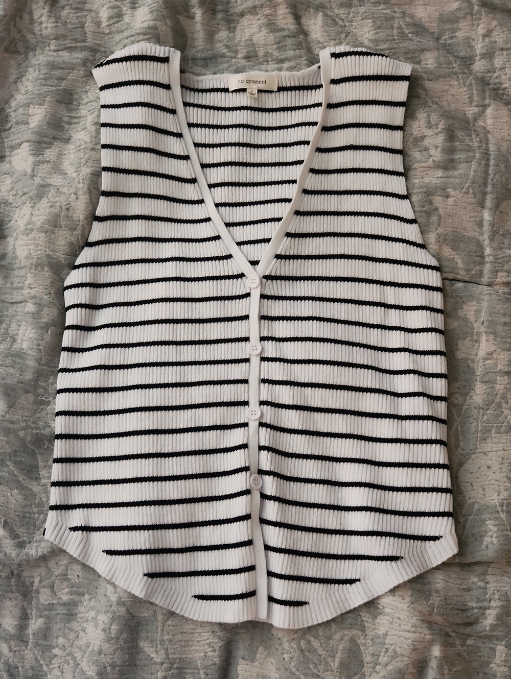 No Comment Striped V-Neck Button Camisole in White & Black